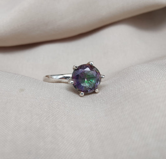 925 SOLID STERLING SILVER NATURAL MYSTIC TOPAZ GEMSTONE HANDMADE RING, ALL SIZES AVAILABLE