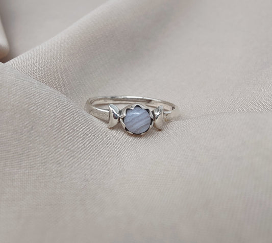 925 SOLID STERLING SILVER NATURAL BLUE LACE AGATE GEMSTONE HANDMADE RING, ALL SIZES AVAILABLE
