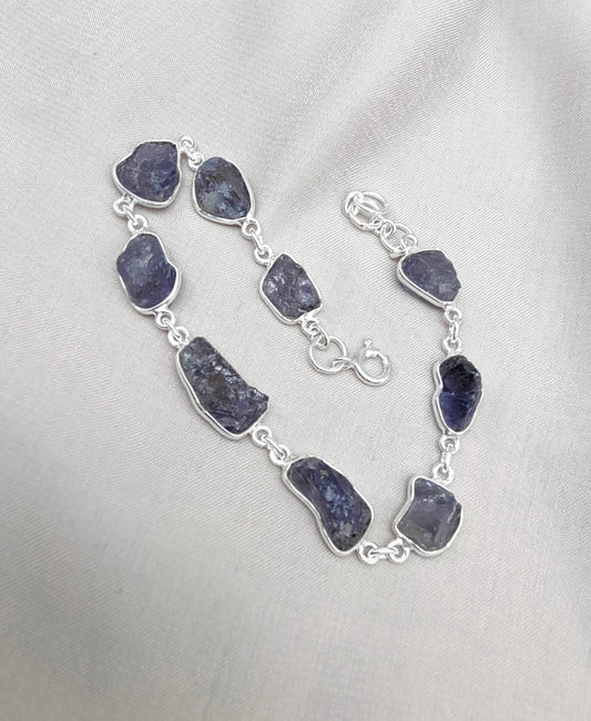 925 SOLID STERLING SILVER NATURAL RAW TANZANITE HANDMADE BRACELET,8 INCHES