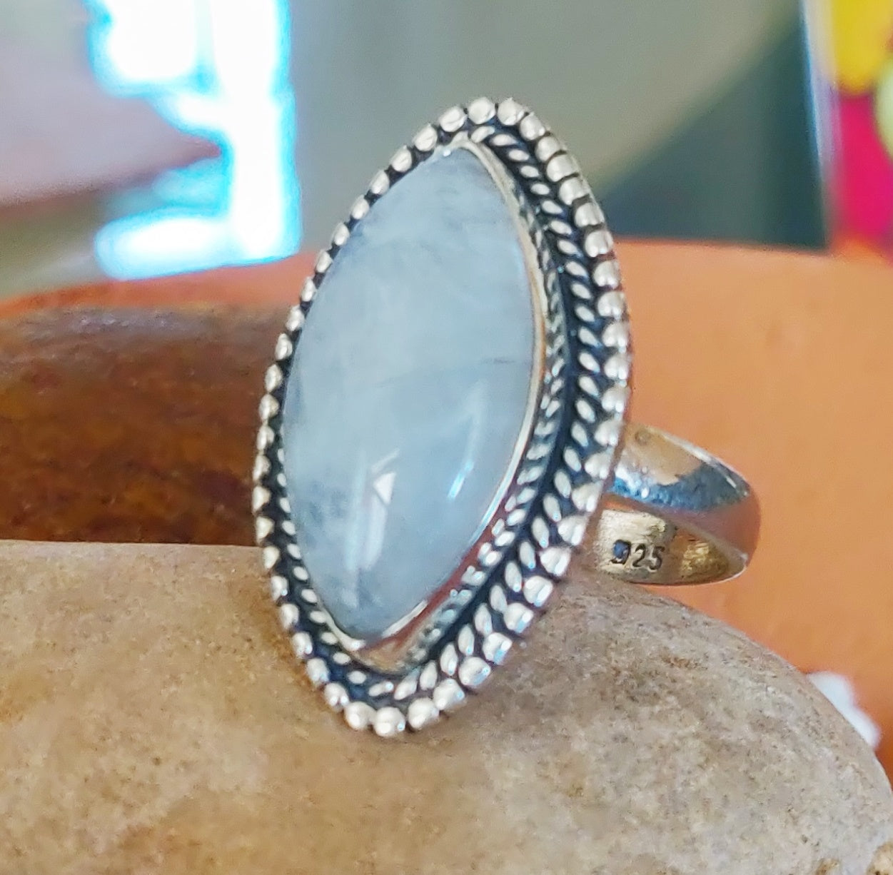925 SOLID STERLING SILVER NATURAL RAINBOW MOONSTONE GEMSTONES HANDMADE RING, ALL SIZES AVAILABLE