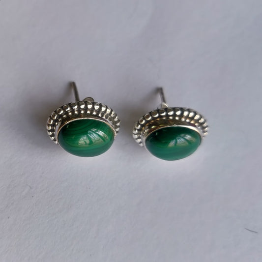 925 SOLID STERLING SILVER NATURAL MALAACHITE GEMSTONE STUD EARRING