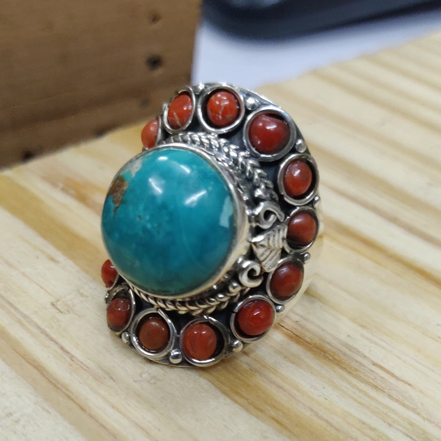 925 SOLID STERLING SILVER NATURAL TURQUOISE GEMSTONES HANDMADE RING, ALL SIZES AVAILABLE