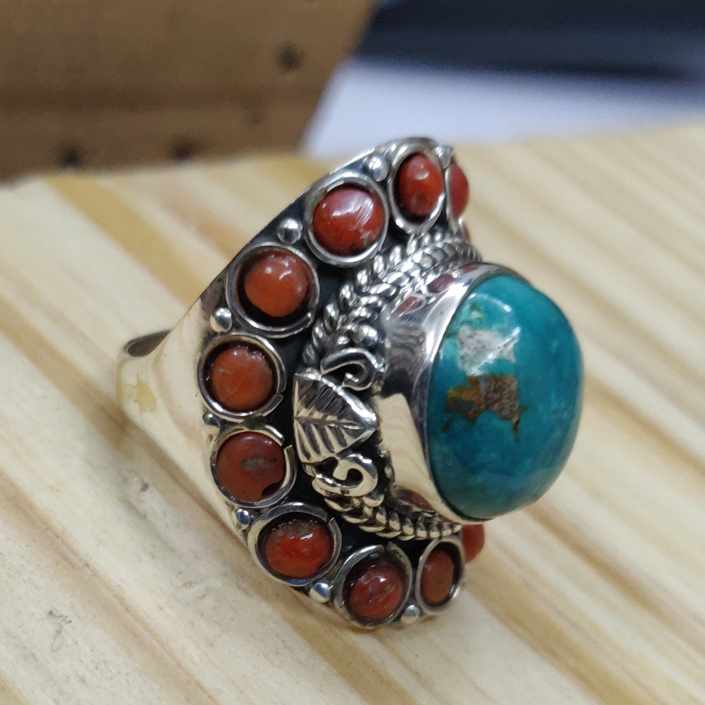 925 SOLID STERLING SILVER NATURAL TURQUOISE GEMSTONES HANDMADE RING, ALL SIZES AVAILABLE