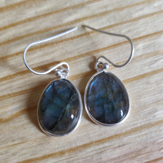 925 SOLID STERLING SILVER NATURAL LABRADORITE GEMSTONE HOOK EARRING