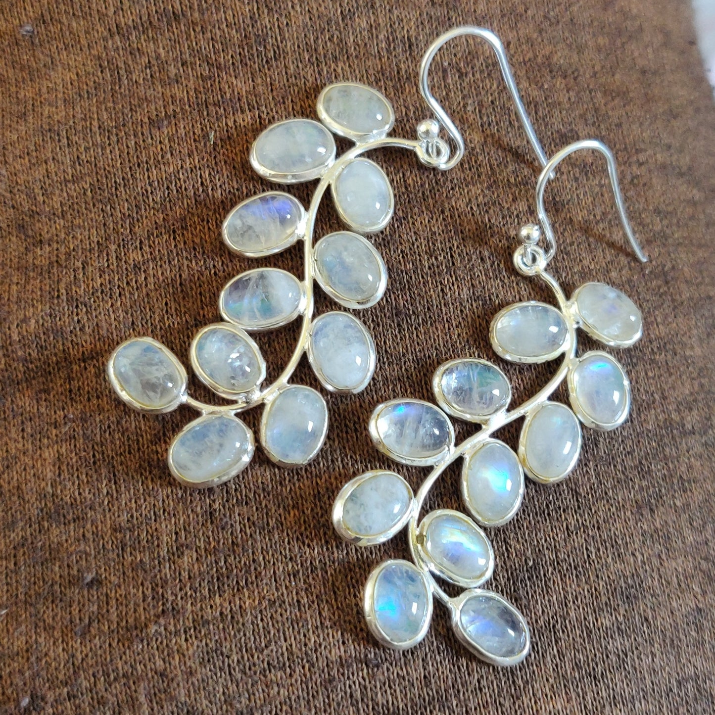 925 SOLID STERLING SILVER NATURAL RAINBOW MOONSTONE GEMSTONE HOOK EARRING
