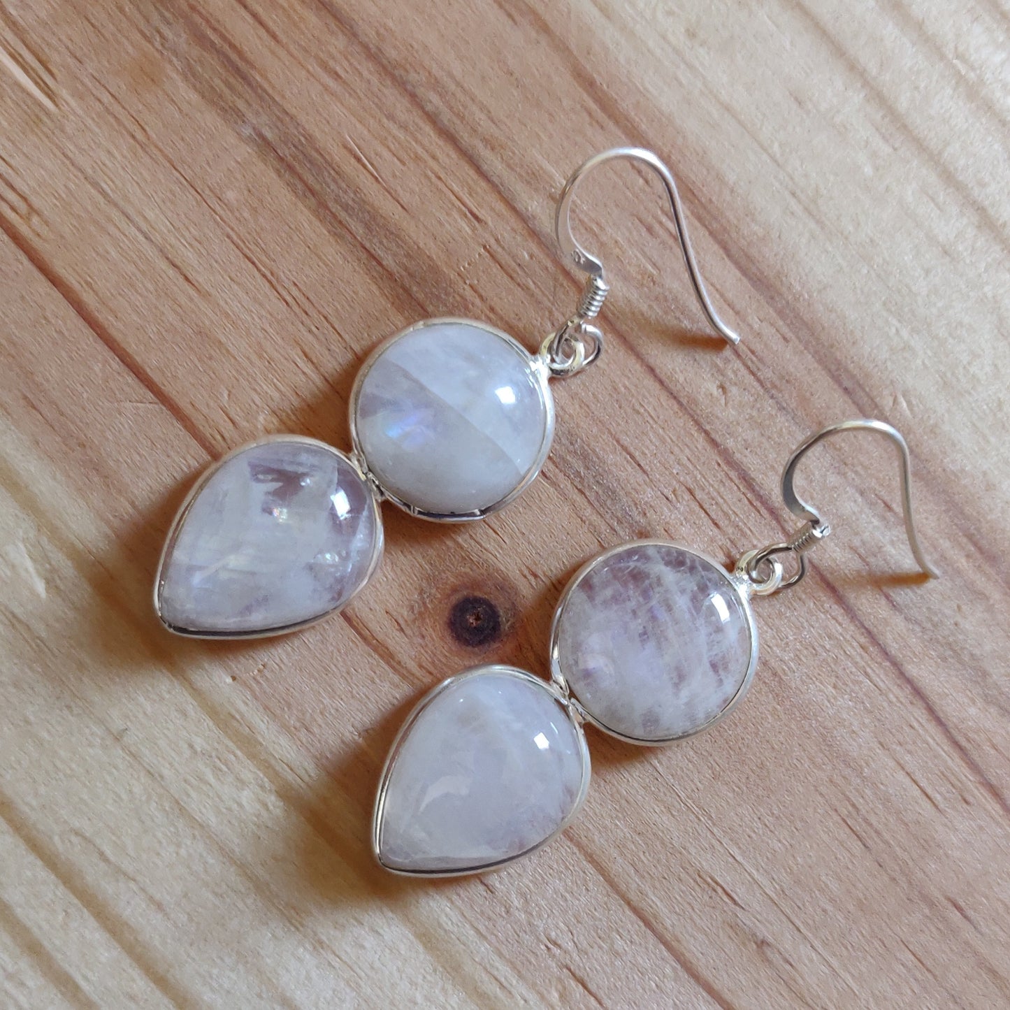 925 SOLID STERLING SILVER NATURAL RAINBOW MOONSTONE GEMSTONE HOOK EARRING