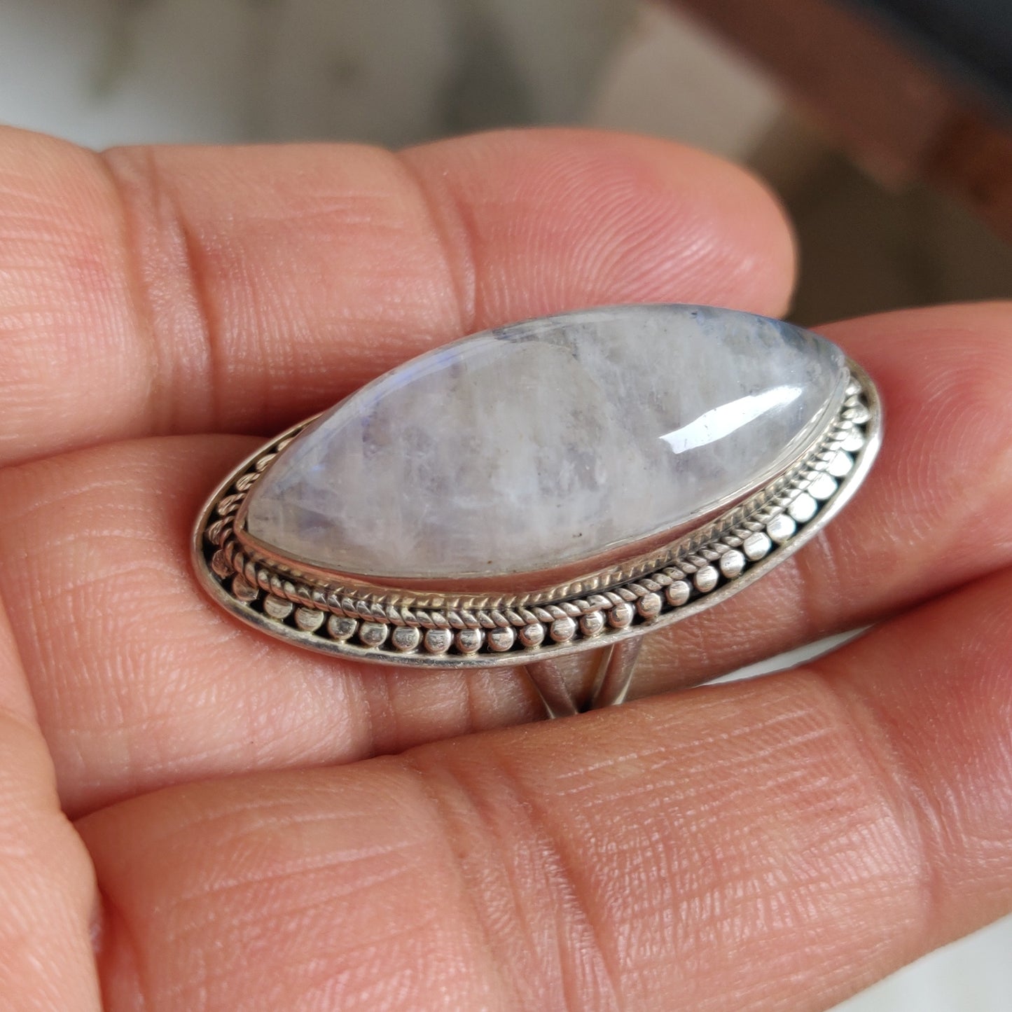 925 SOLID STERLING SILVER NATURAL RAINBOW MOONSTONE GEMSTONES HANDMADE RING, ALL SIZES AVAILABLE