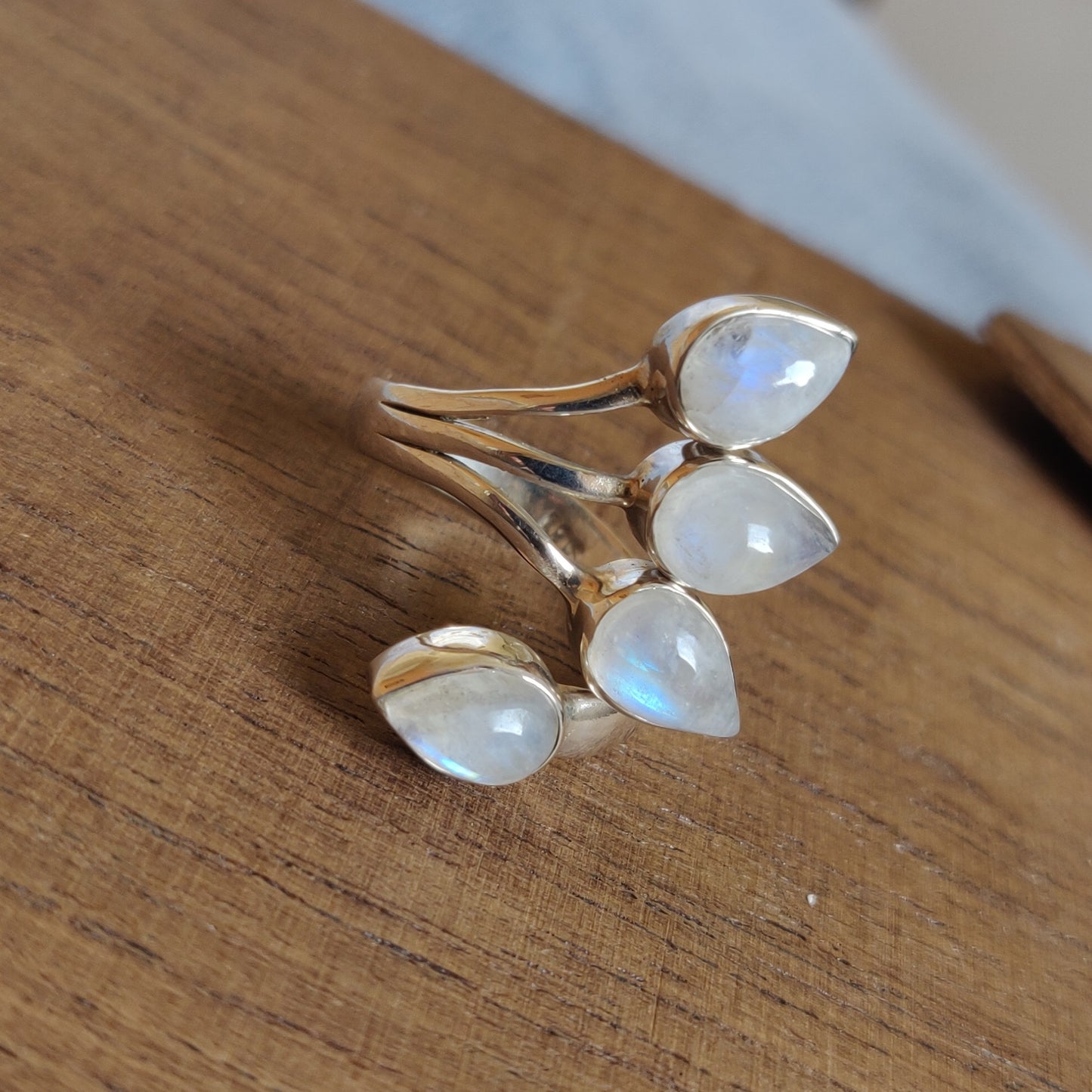 925 SOLID STERLING SILVER NATURAL RAINBOW MOONSTONE GEMSTONES HANDMADE RING, ALL SIZES AVAILABLE