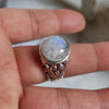 925 SOLID STERLING SILVER NATURAL RAINBOW MOONSTONE GEMSTONES HANDMADE RING, ALL SIZES AVAILABLE