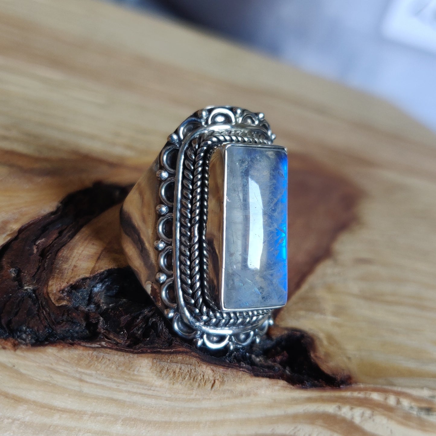 925 SOLID STERLING SILVER NATURAL RAINBOW MOONSTONE GEMSTONES HANDMADE RING, ALL SIZES AVAILABLE