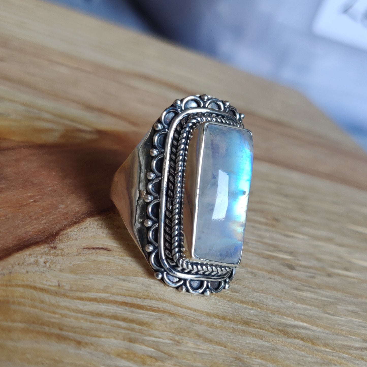 925 SOLID STERLING SILVER NATURAL RAINBOW MOONSTONE GEMSTONES HANDMADE RING, ALL SIZES AVAILABLE