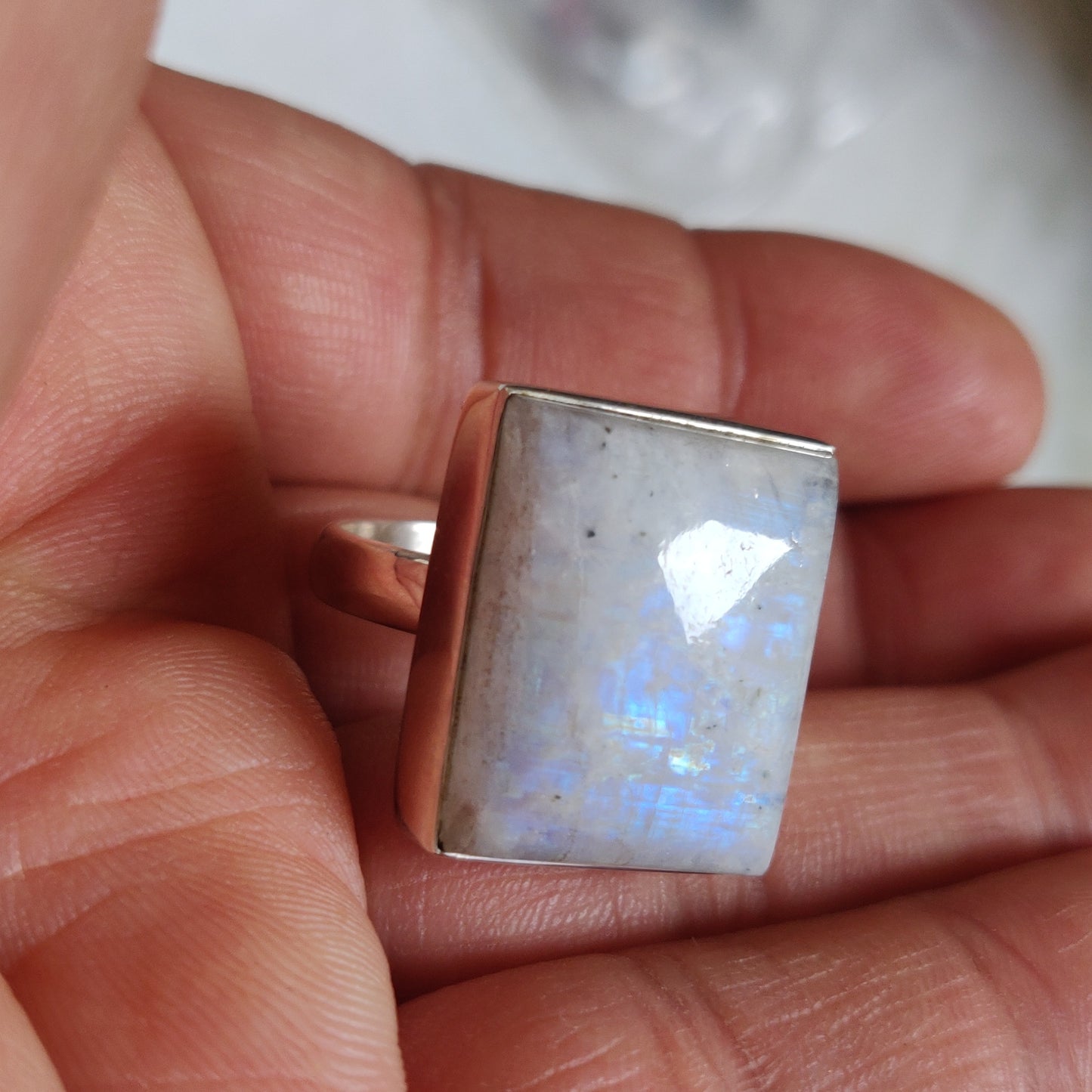 925 SOLID STERLING SILVER NATURAL RAINBOW MOONSTONE GEMSTONES HANDMADE RING, ALL SIZES AVAILABLE