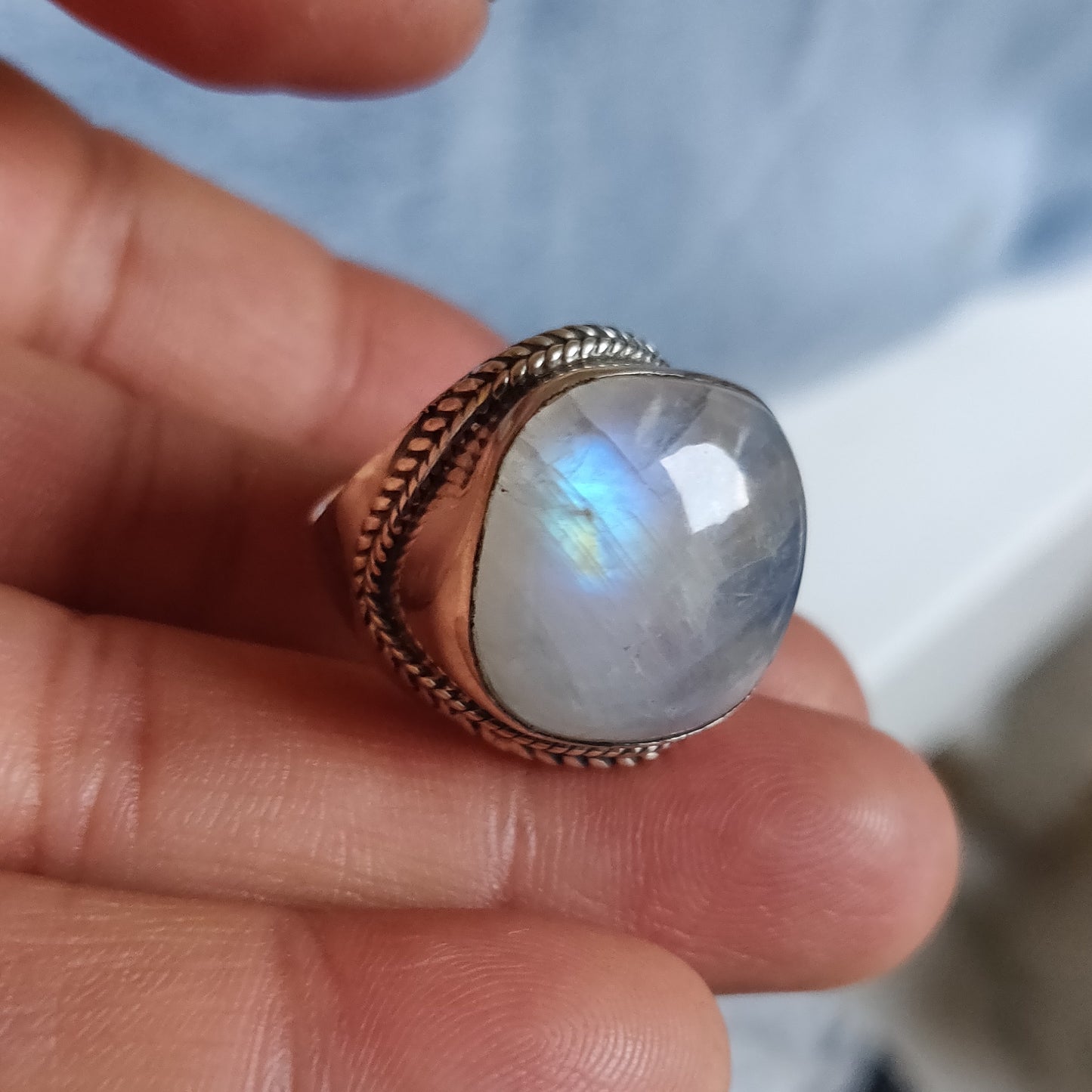 925 SOLID STERLING SILVER NATURAL RAINBOW MOONSTONE GEMSTONES HANDMADE RING, ALL SIZES AVAILABLE