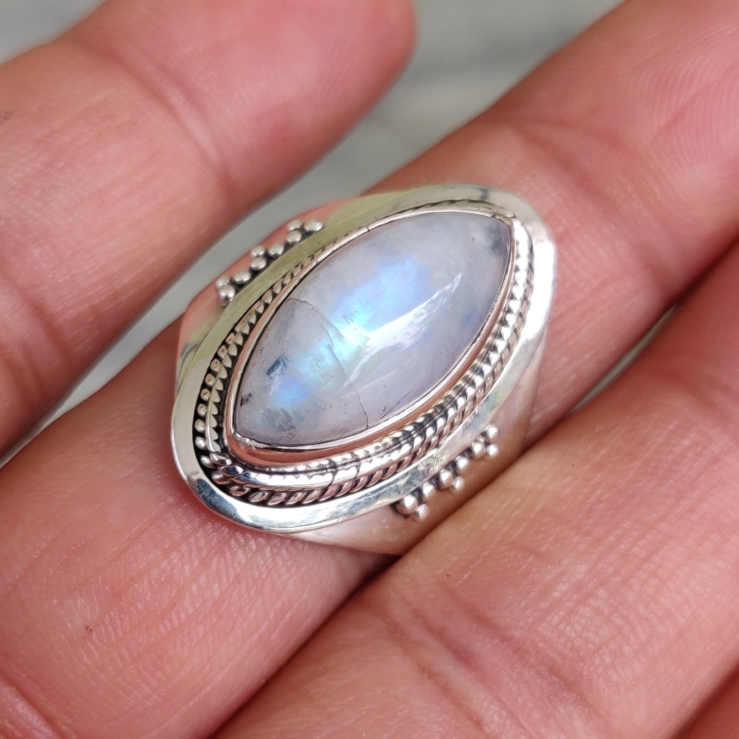925 SOLID STERLING SILVER NATURAL RAINBOW MOONSTONE GEMSTONES HANDMADE RING, ALL SIZES AVAILABLE