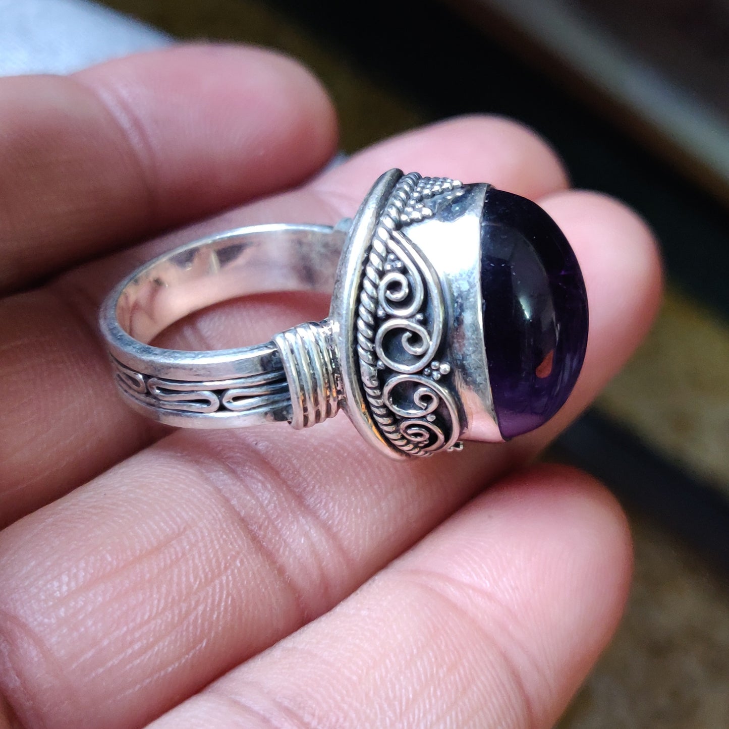 925 SOLID STERLING SILVER NATURAL PURPLE AMETHYST GEMSTONES HANDMADE RING, ALL SIZES AVAILABLE