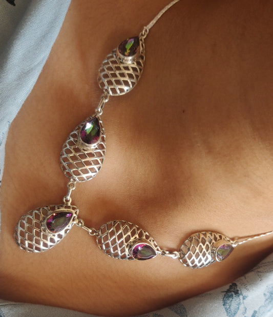 925 SOLID STERLING SILVER NATURAL MYSTIC QUARTZ HANDMADE NECKLACE,18 INCHES