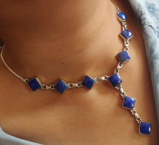 925 SOLID STERLING SILVER NATURAL LAPIS LAZULI HANDMADE NECKLACE,18 INCHES