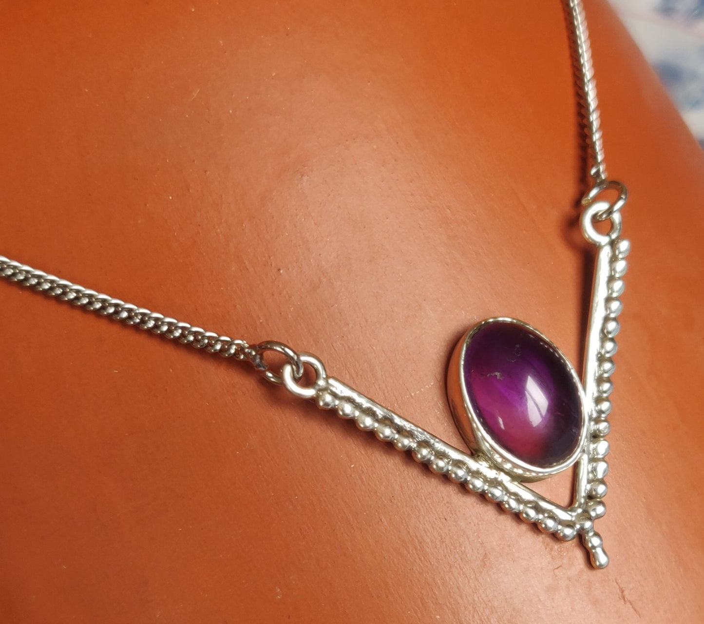 925 SOLID STERLING SILVER NATURAL AMETHYST HANDMADE NECKLACE,18 INCHES