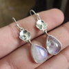 925 SOLID STERLING SILVER NATURAL RAINBOW MOONSTONE GEMSTONE HOOK EARRING