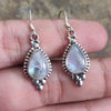 925 SOLID STERLING SILVER NATURAL RAINBOW MOONSTONE GEMSTONE HOOK EARRING