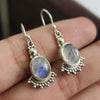 925 SOLID STERLING SILVER NATURAL RAINBOW MOONSTONE GEMSTONE HOOK EARRING