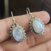 925 SOLID STERLING SILVER NATURAL RAINBOW MOONSTONE GEMSTONE HOOK EARRING
