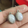 925 SOLID STERLING SILVER NATURAL RAINBOW MOONSTONE GEMSTONE HOOK EARRING