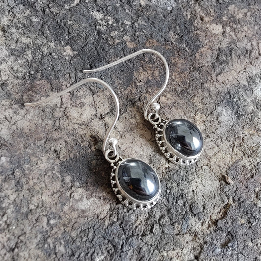 925 SOLID STERLING SILVER NATURAL HEMATITE GEMSTONE HOOK EARRING