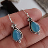 925 SOLID STERLING SILVER NATURAL BLUE CHALCEDONY GEMSTONE HOOK EARRING