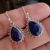 925 SOLID STERLING SILVER NATURAL BLUE SAPPHIRE GEMSTONE HOOK EARRING