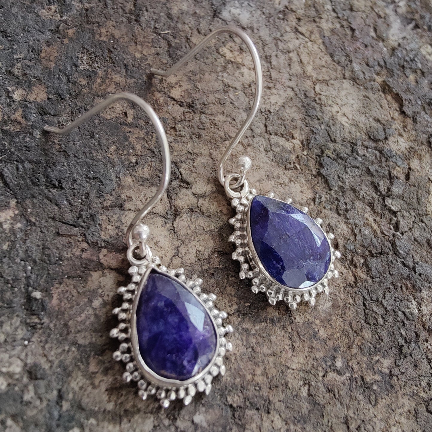 925 SOLID STERLING SILVER NATURAL BLUE SAPPHIRE GEMSTONE HOOK EARRING