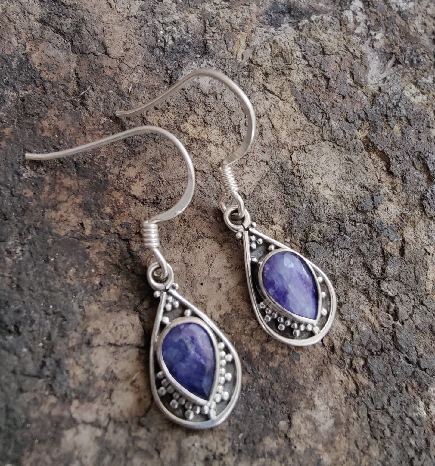 925 SOLID STERLING SILVER NATURAL BLUE SAPPHIRE GEMSTONE HOOK EARRING