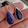 925 SOLID STERLING SILVER NATURAL BLUE SAPPHIRE GEMSTONE HOOK EARRING