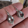 925 SOLID STERLING SILVER NATURAL GREEN AMETHYST GEMSTONE HOOK EARRING