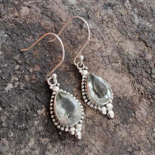 925 SOLID STERLING SILVER NATURAL GREEN AMETHYST GEMSTONE HOOK EARRING