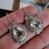925 SOLID STERLING SILVER NATURAL GREEN AMETHYST GEMSTONE HOOK EARRING
