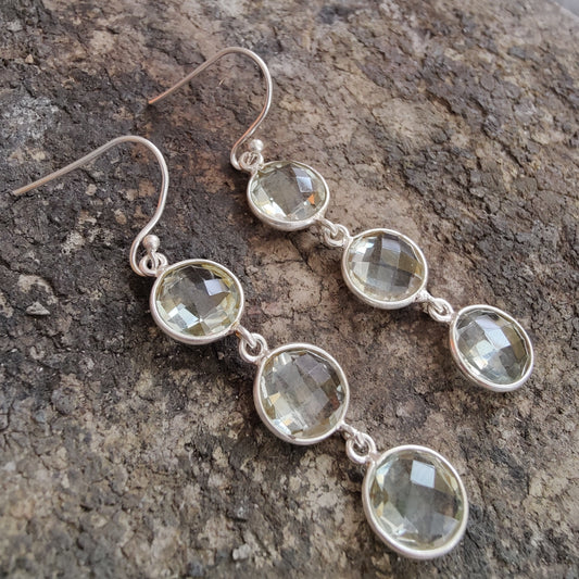 925 SOLID STERLING SILVER NATURAL GREEN AMETHYST GEMSTONE HOOK EARRING