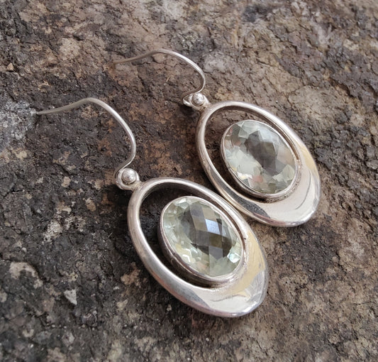 925 SOLID STERLING SILVER NATURAL GREEN AMETHYST GEMSTONE HOOK EARRING