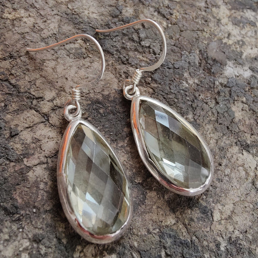 925 SOLID STERLING SILVER NATURAL GREEN AMETHYST GEMSTONE HOOK EARRING