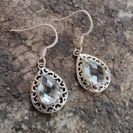 925 SOLID STERLING SILVER NATURAL GREEN AMETHYST GEMSTONE HOOK EARRING