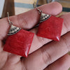 925 SOLID STERLING SILVER NATURAL RED CORAL GEMSTONE HOOK EARRING