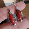 925 SOLID STERLING SILVER NATURAL RED CORAL GEMSTONE HOOK EARRING