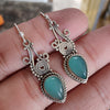 925 SOLID STERLING SILVER NATURAL BLUE CHALCEDONY GEMSTONE HOOK EARRING