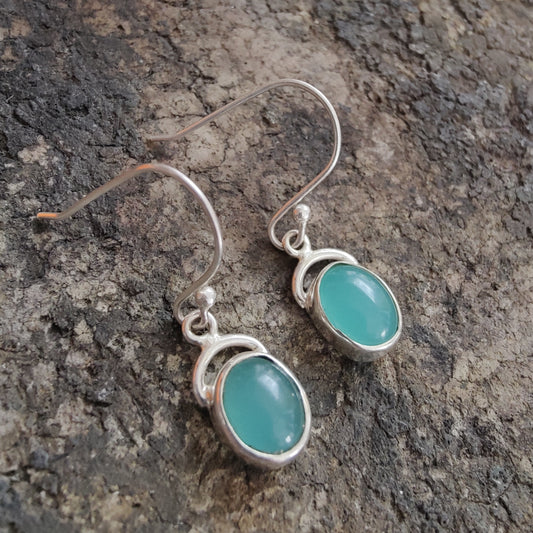 925 SOLID STERLING SILVER NATURAL BLUE CHALCEDONY GEMSTONE HOOK EARRING
