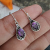 925 SOLID STERLING SILVER NATURAL PURPLE AMETHYST GEMSTONE HOOK EARRING