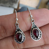 925 SOLID STERLING SILVER NATURAL GARNET GEMSTONE HOOK EARRING