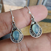 925 SOLID STERLING SILVER NATURAL BLUE CHALCEDONY GEMSTONE HOOK EARRING
