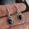 925 SOLID STERLING SILVER NATURAL BLACK ONYX GEMSTONE HOOK EARRING