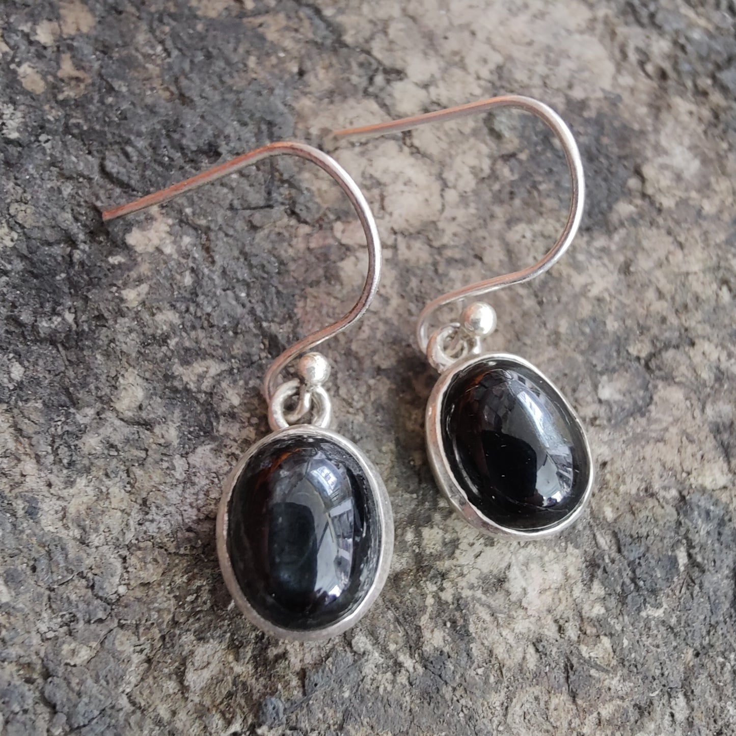 925 SOLID STERLING SILVER NATURAL BLACK ONYX GEMSTONE HOOK EARRING