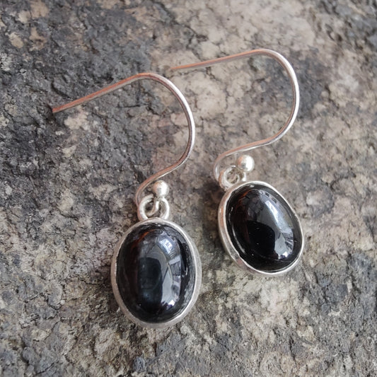 925 SOLID STERLING SILVER NATURAL BLACK ONYX GEMSTONE HOOK EARRING